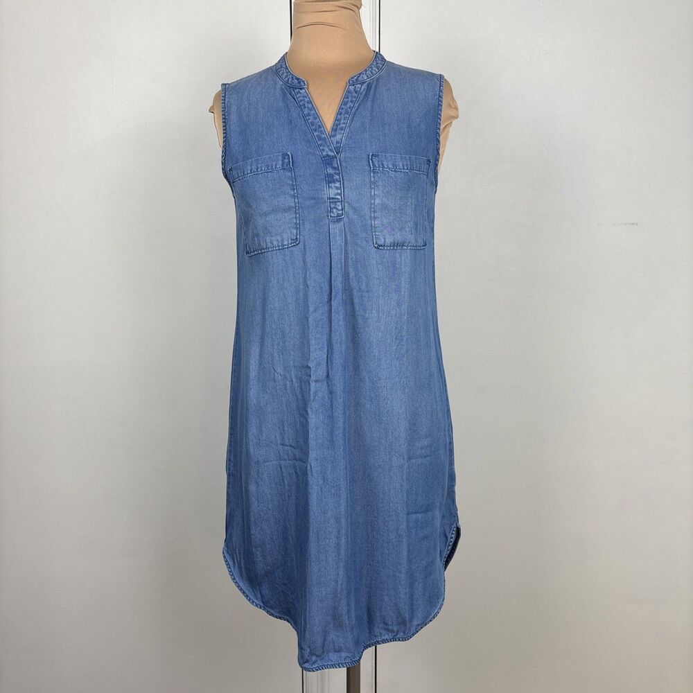 Merona Blue Chambray Shirt Dress Size Small - Sleeveless Popover w/ Pockets
